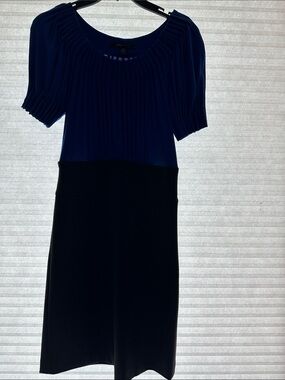 BCBGMaxAzria Navy and Black Pleated Bodice Midi Dress